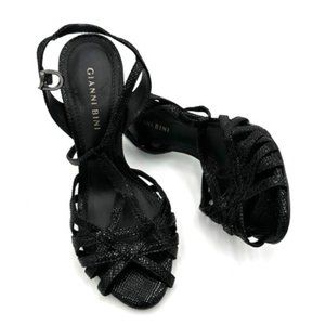 Gianni Bini Black Strappy Shiny Reptile-skin-like Pattern Sized 7M